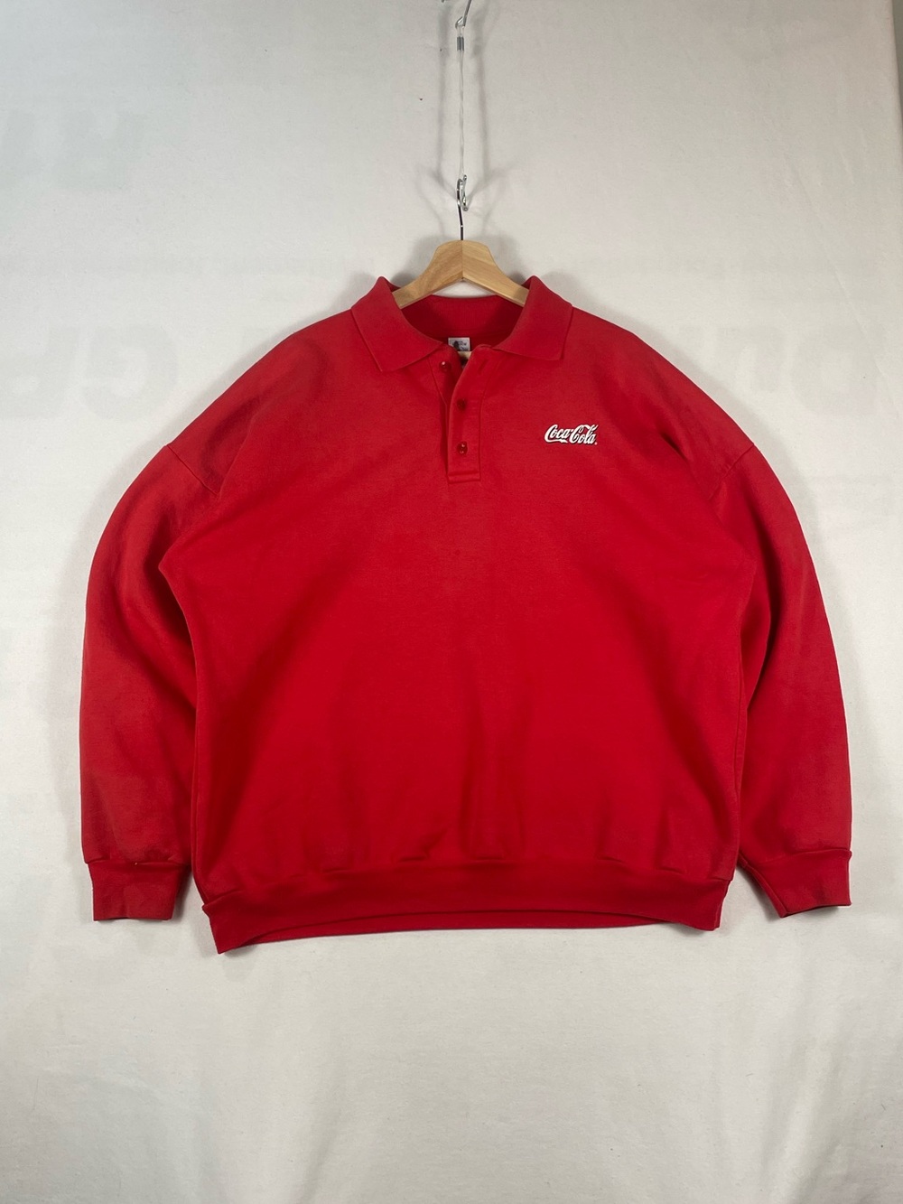 Vtg Coca Cola Jericho Canada Made Collared Polo Cotton Fleece Sweatshirt Sz XL